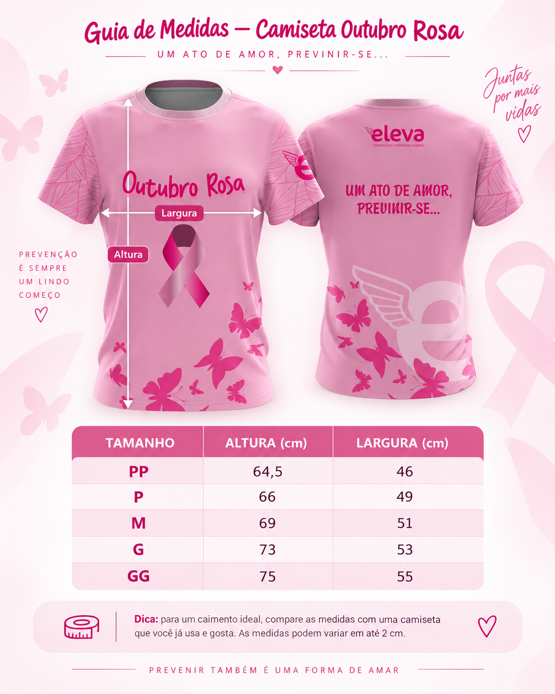 Kit 3 Camisetas Outubro Rosa – Borboletas