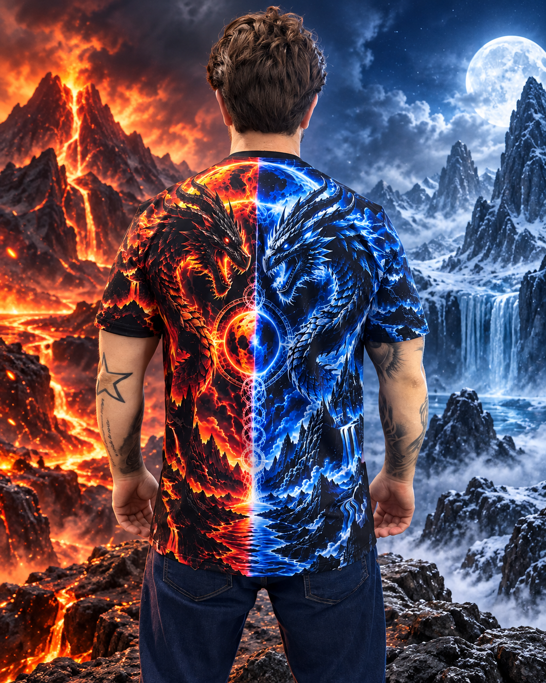 Camiseta Dragão Fogo e Gelo