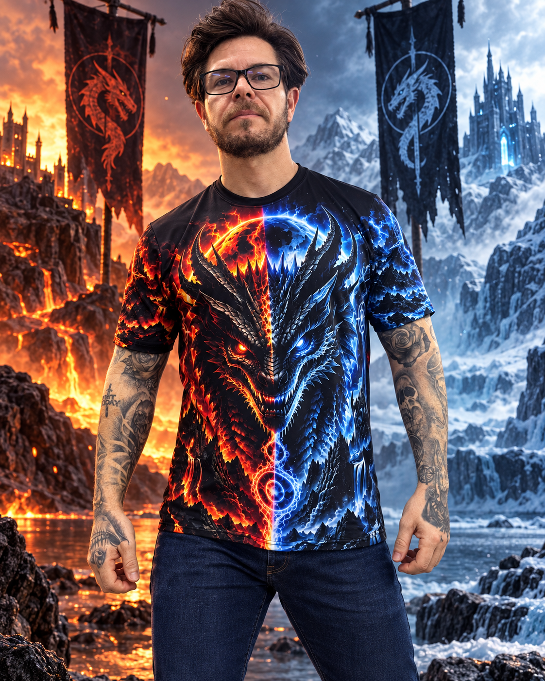 Camiseta Dragão Fogo e Gelo
